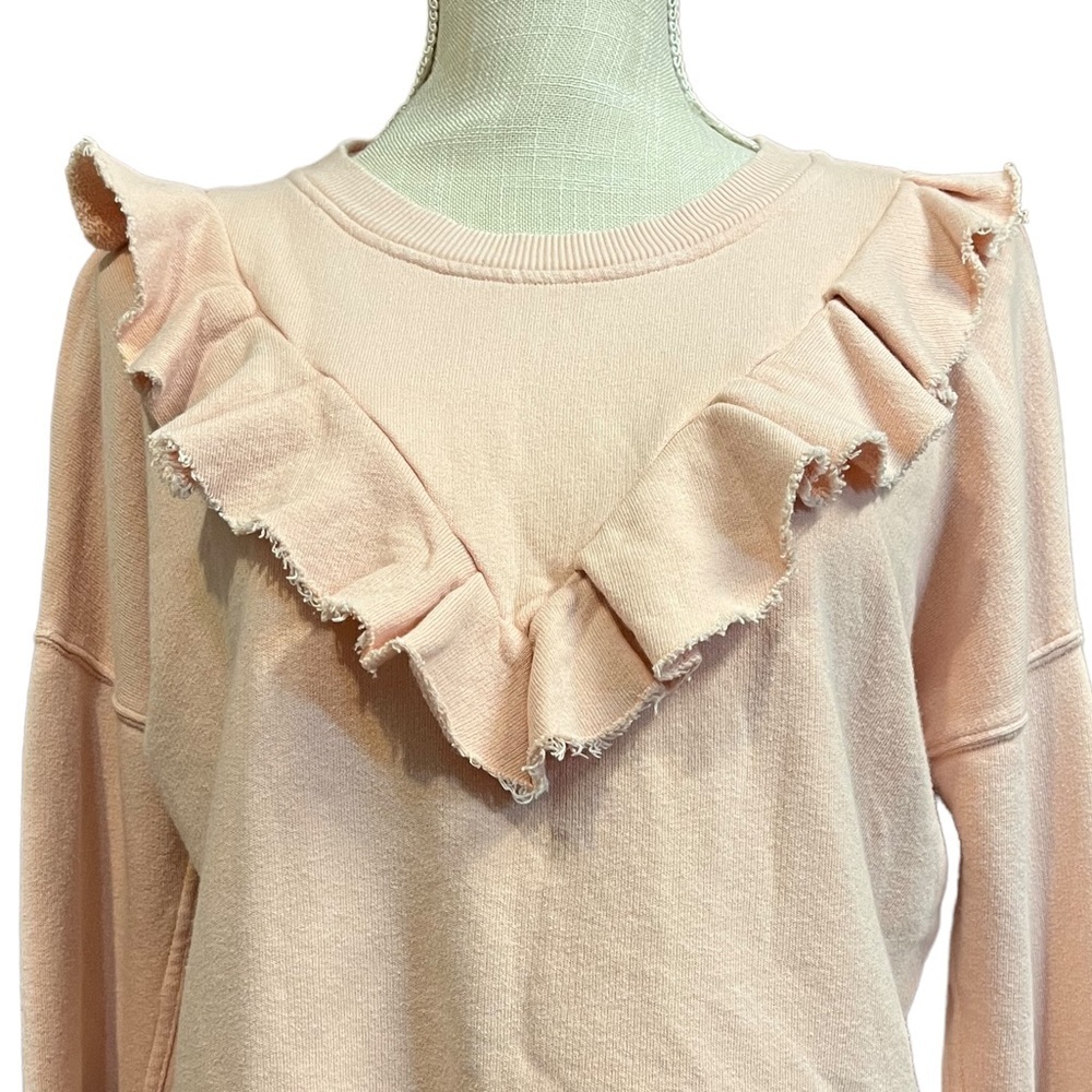 FREE PEOPLE Ooh La Ruffled Oversized Pullover Sweatshirt in Ballet Pink EUC - Picture 12 of 16